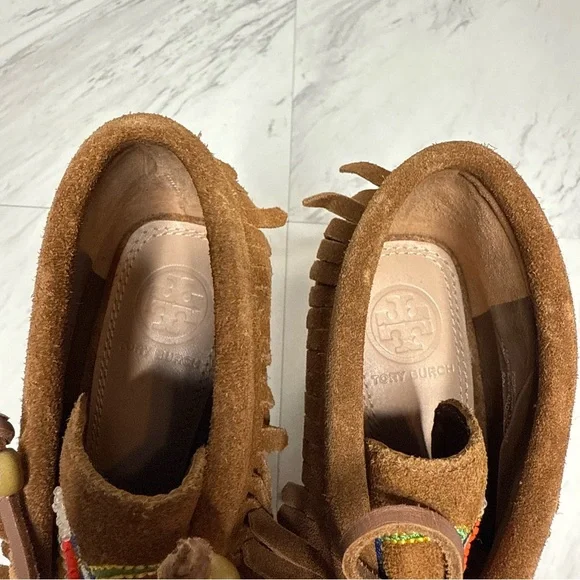 Tory Burch Huntington Fringe Brown Suede Beaded Bootie 5 1/2 M